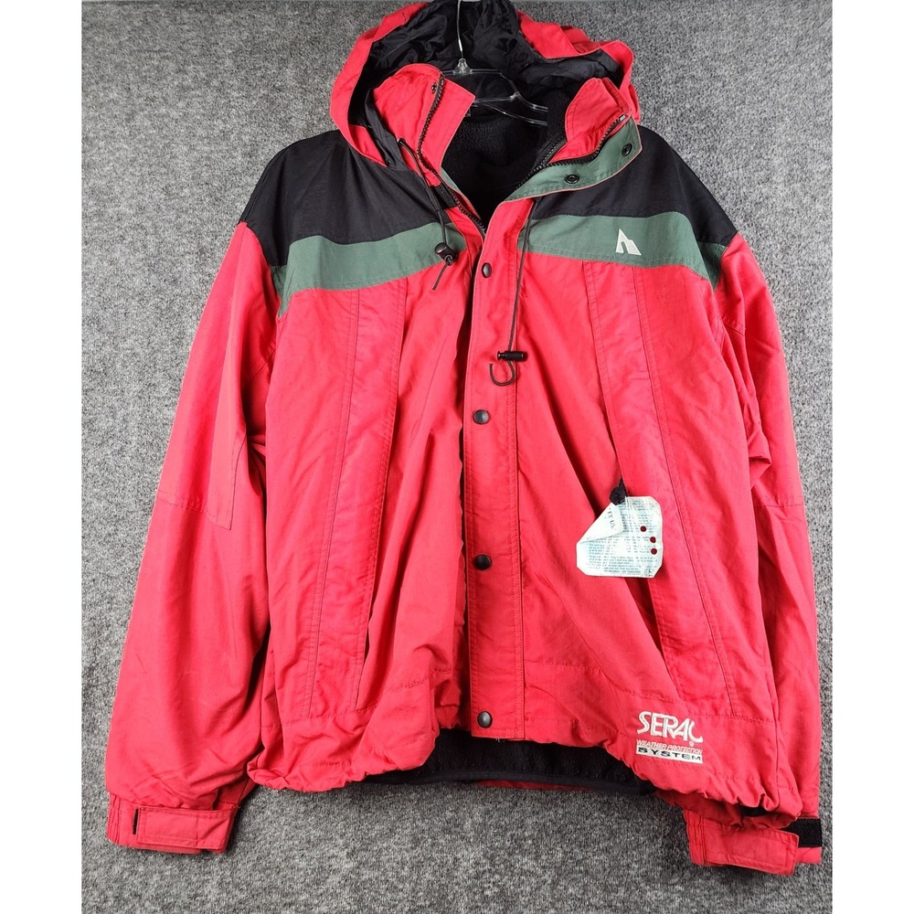 Serac Ski Jacket‎ Men L Red Black Vintage 90s Made in USA Removable Fleece Liner